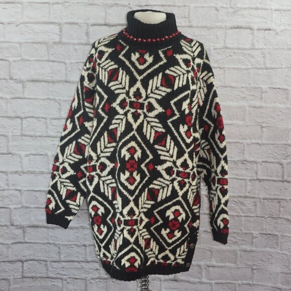 Vintage 90s Wool Hand Knit Turtleneck Sweater 2x - Picture 1 of 6